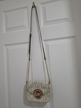 Michael Kors Beige Logo Crossbody Bag with Gold Hardware